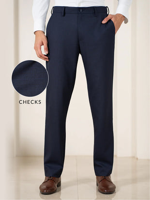 Bernard Navy Houndstooth Relaxed Fit Stretch Formal Pants