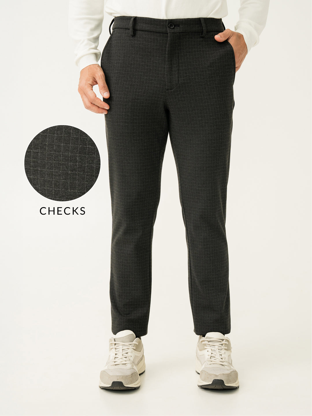 Belfast Black Checks Slim Fit Power Stretch Pants