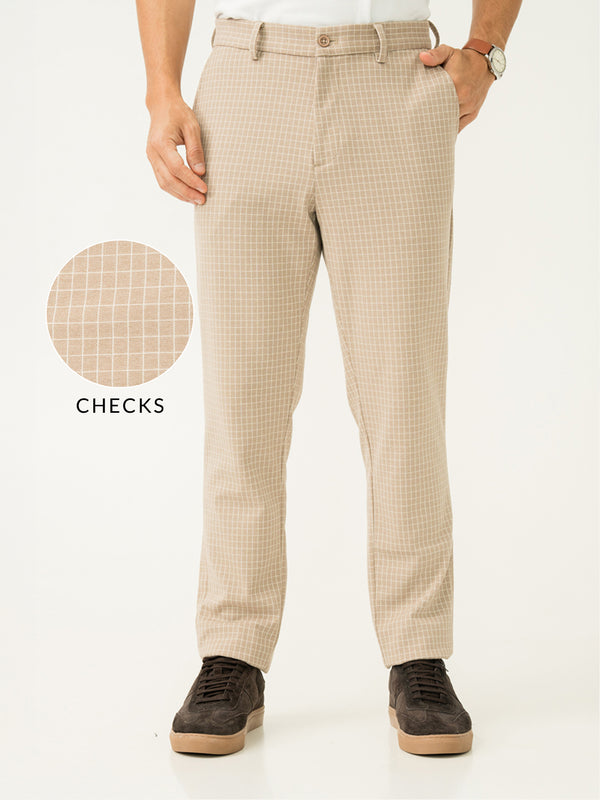 Bikaner Khaki Checks Slim Fit Power Stretch Pants
