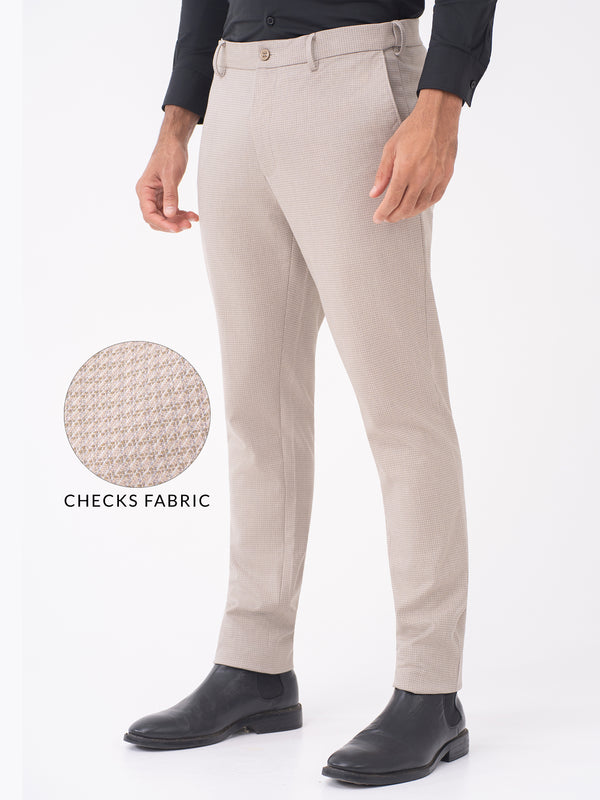 Bison Beige Textured Slim Fit Stretch Formal Pants