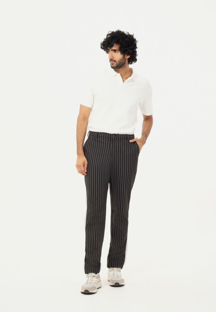 Black Stripes Regular Hem Power-Stretch Pants