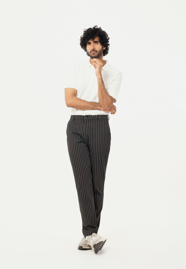 Black Stripes Regular Hem Power-Stretch Pants