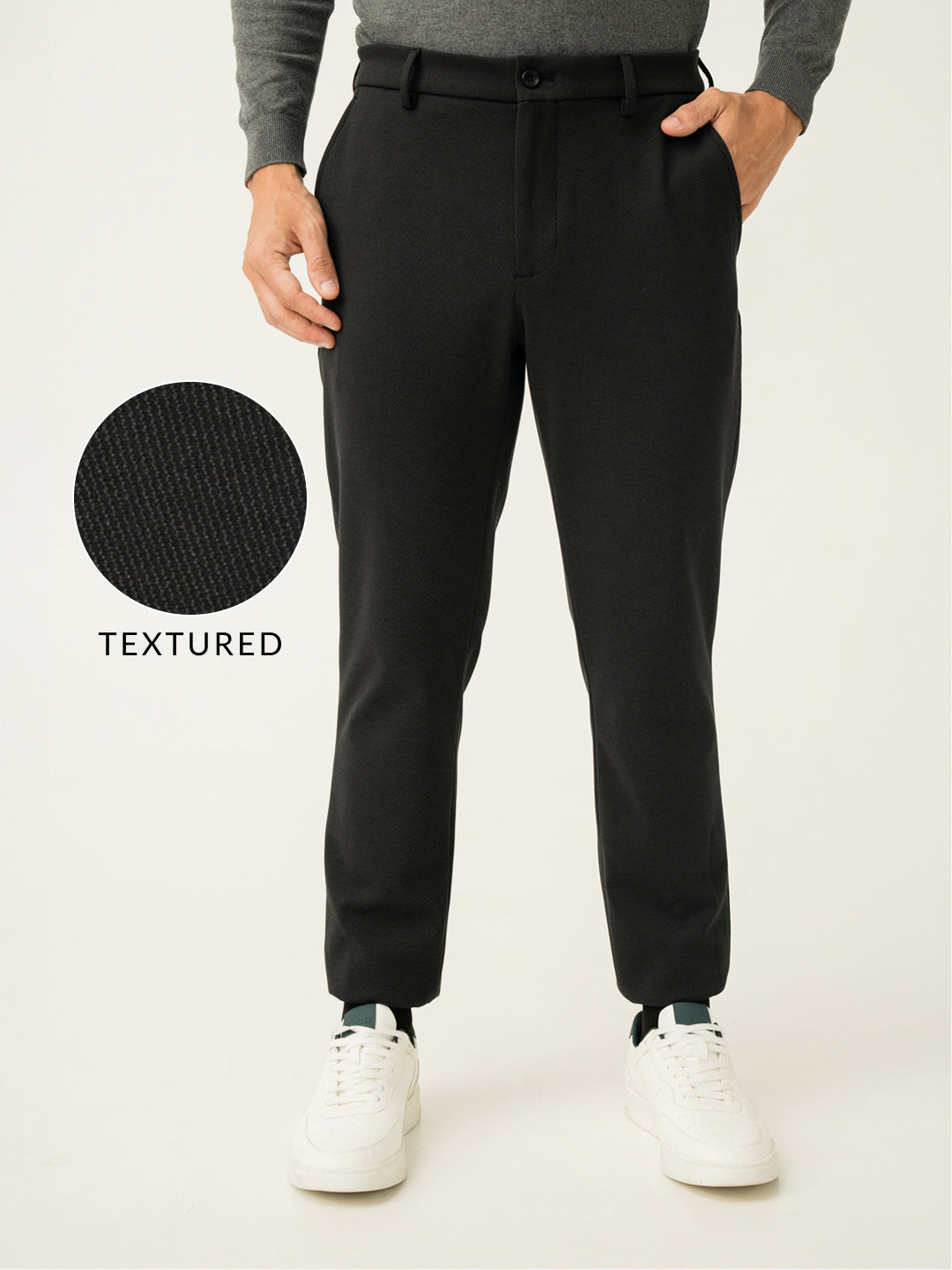 Black Twill Structured Slim Fit Power Stretch Pants