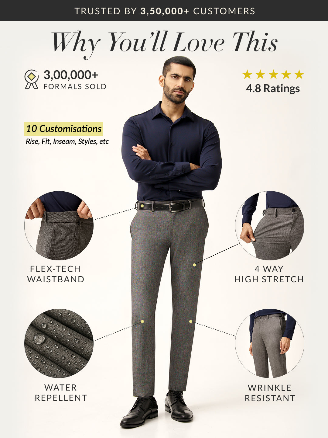 Black & White Textured All Weather Stretch Pants