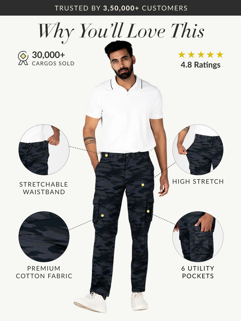 Blue Camo Slim Fit Cargo Pants