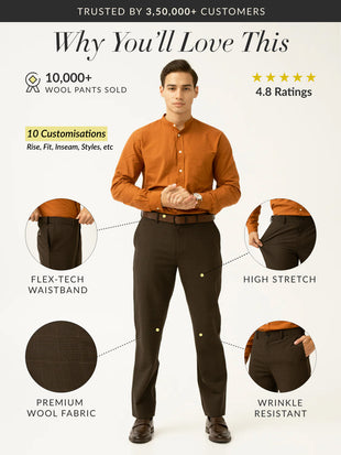 Bond Brown Checks Merino Wool Pants