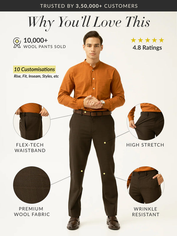 Bond Brown Checks Merino Wool Pants