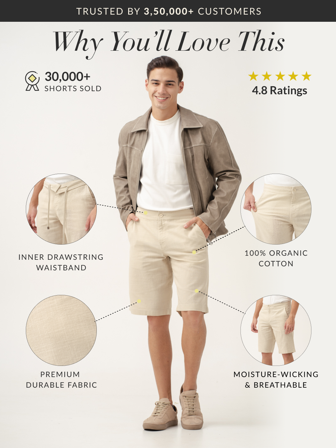 Bondi Beige All Day Lounge Cotton Shorts
