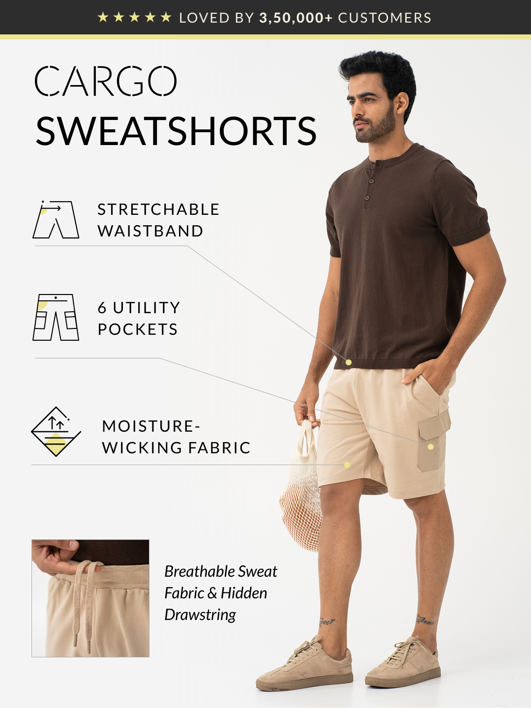 Brew Beige Relaxed Fit Cargo Sweatshorts