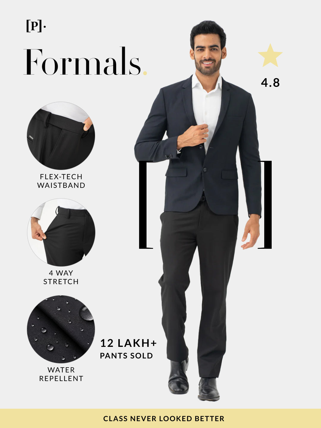 Buy Men's Brist Black Formal Trousers With Water Repellent Tech