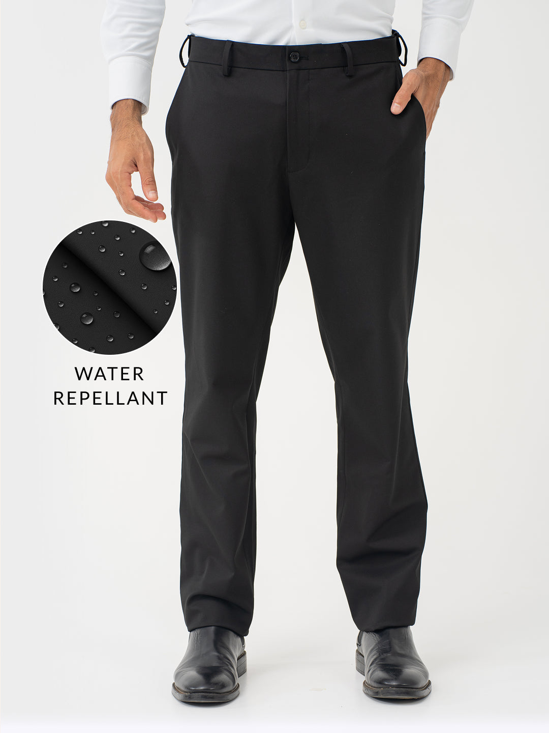 Brisk Black Water Repellent Relaxed Fit Stretch Formal Pants