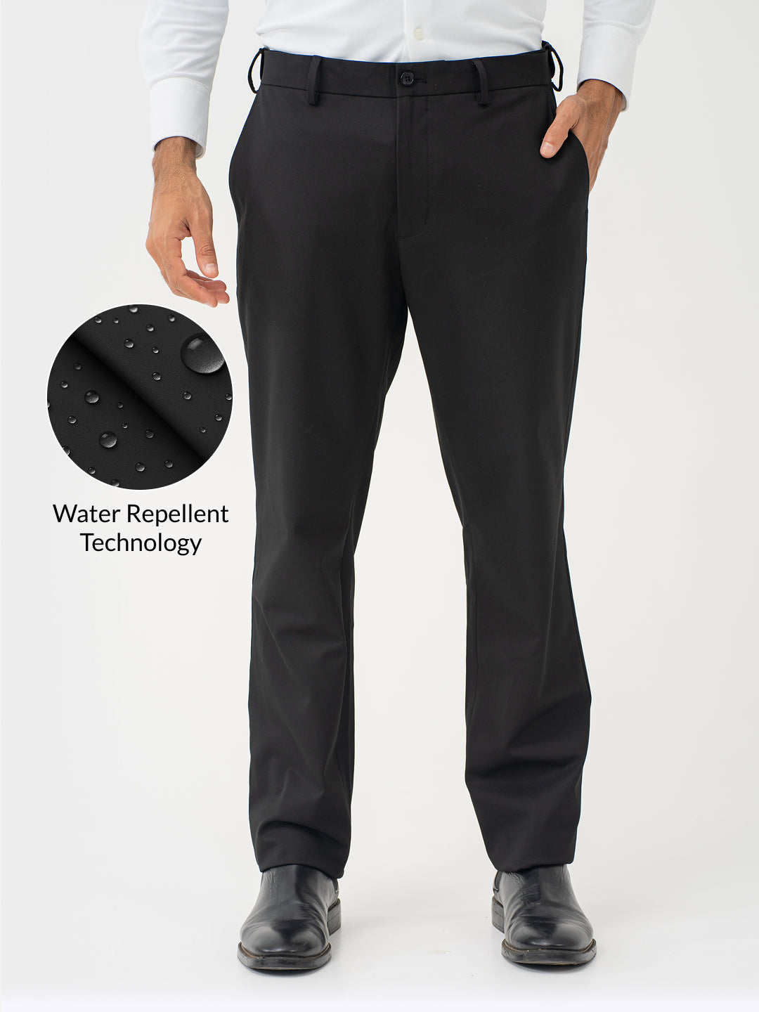 Brisk Black Water Repellent Relaxed Fit Stretch Formal Pants