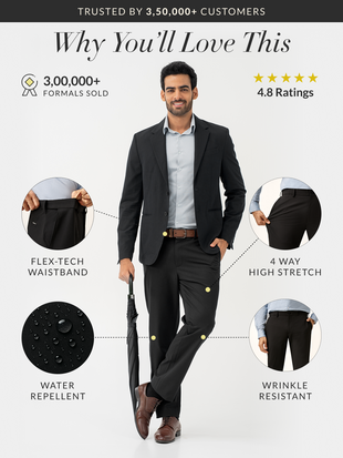 Brisk Black Water Repellent Relaxed Fit Stretch Formal Pant