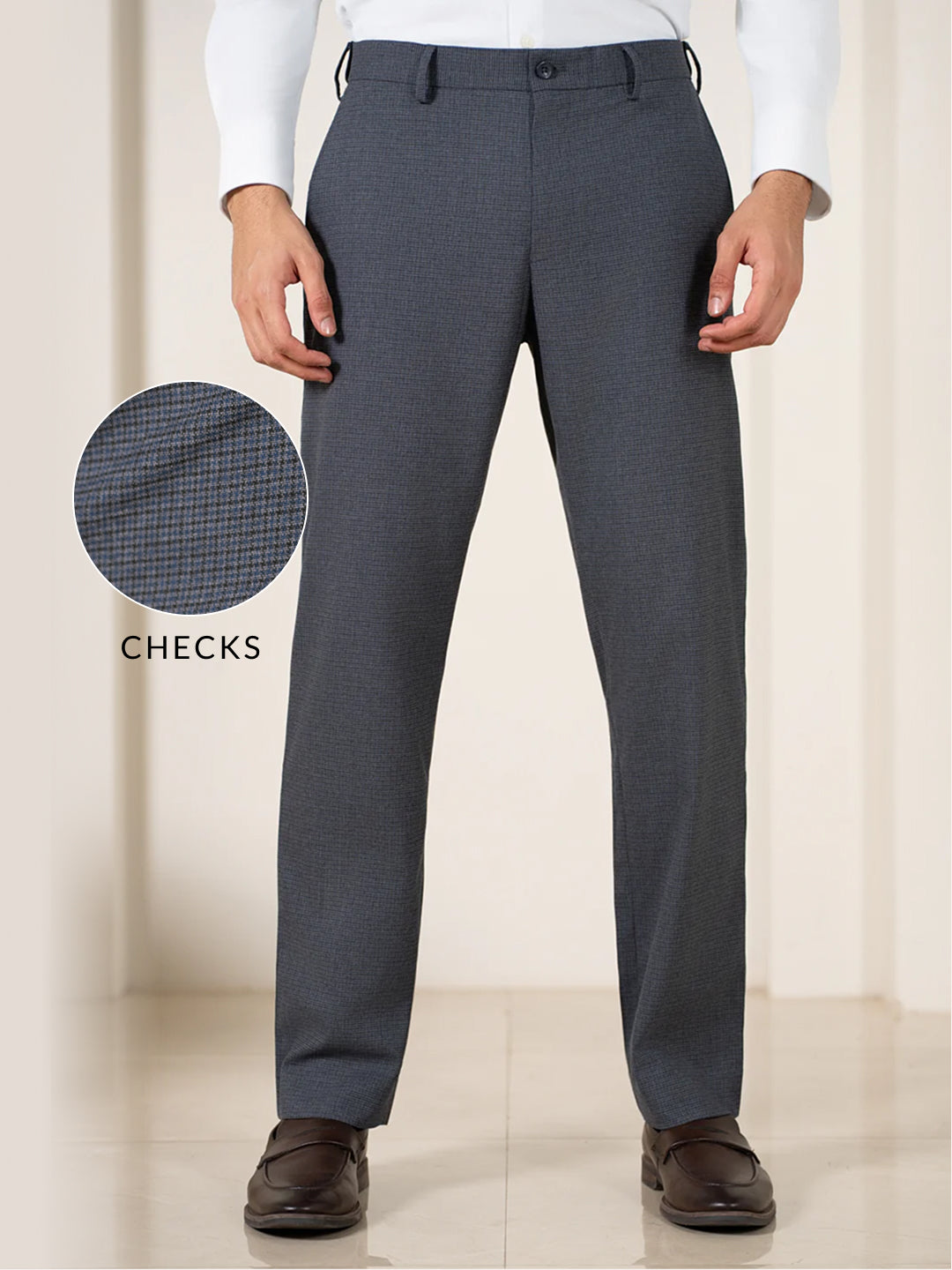 Bulldog Grey Houndstooth Relaxed Fit Stretch Formal Pants