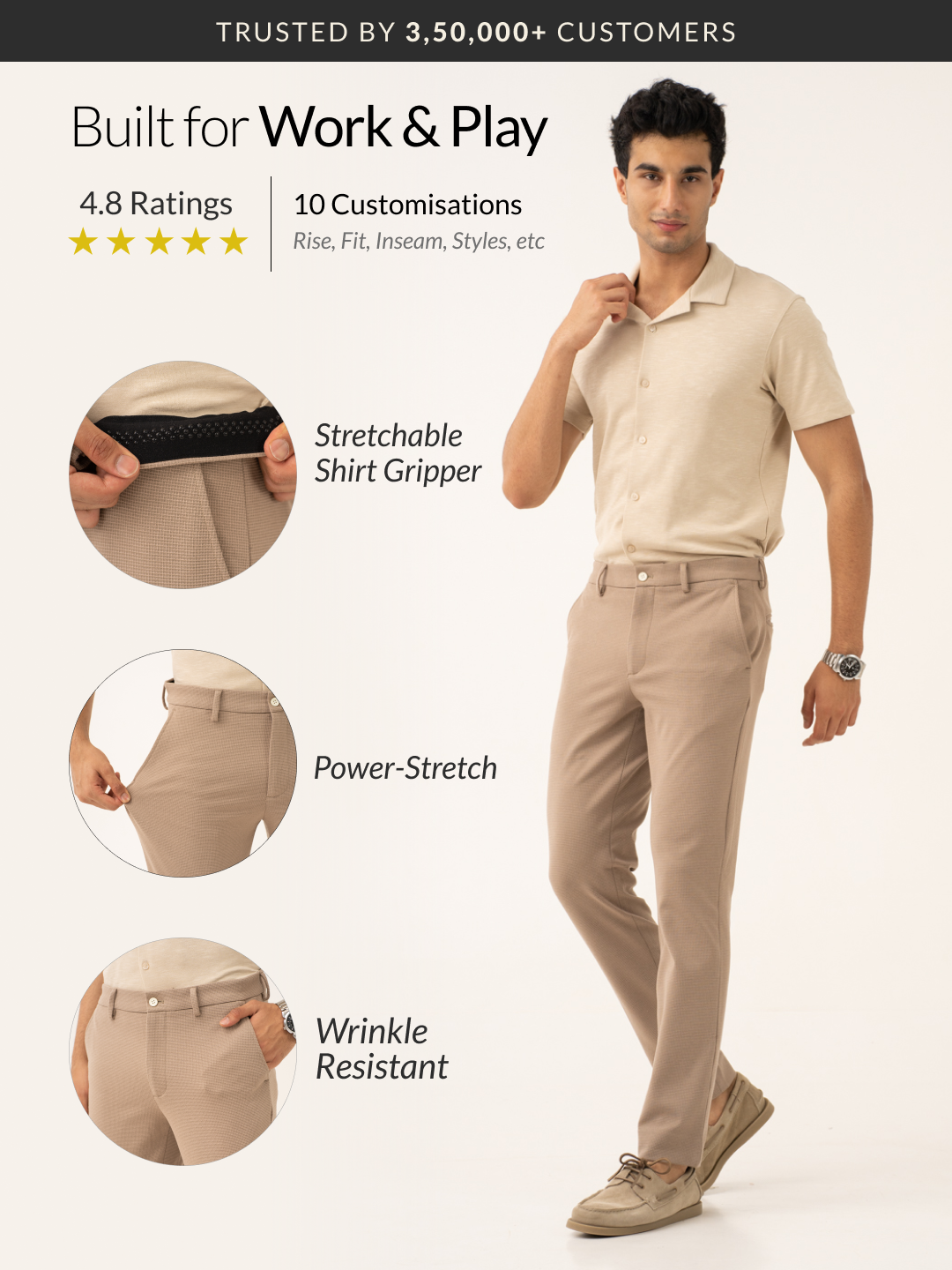 Byte Beige Waffle Textured Power-Stretch Pants - Main Image