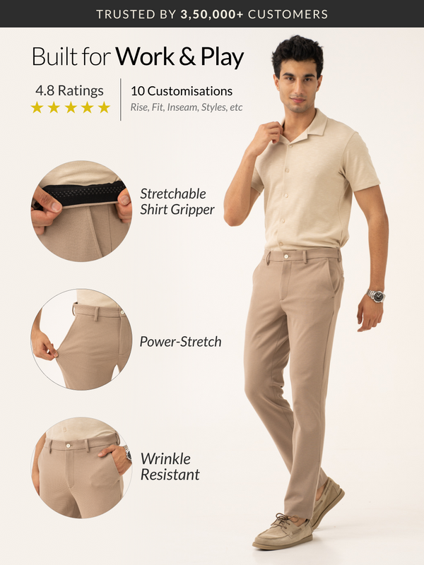 Byte Beige Waffle Textured Power-Stretch Pants