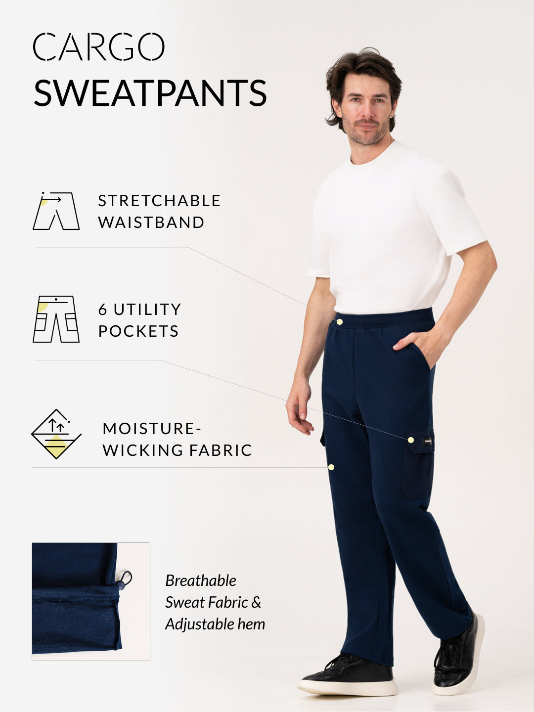 Calm Navy Relaxed Fit Cargo Sweatpants