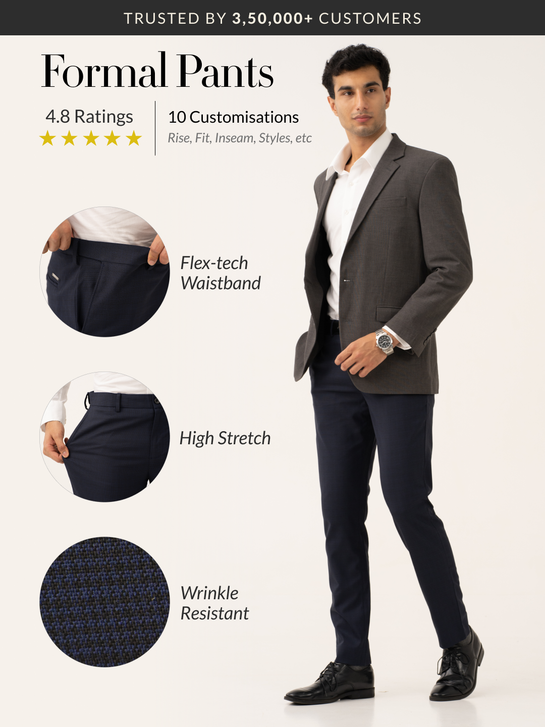 Cassian Navy Houndstooth Stretch Formal Pants