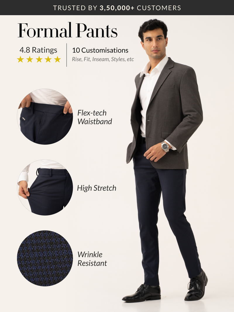 Cassian Navy Houndstooth Stretch Formal Pants