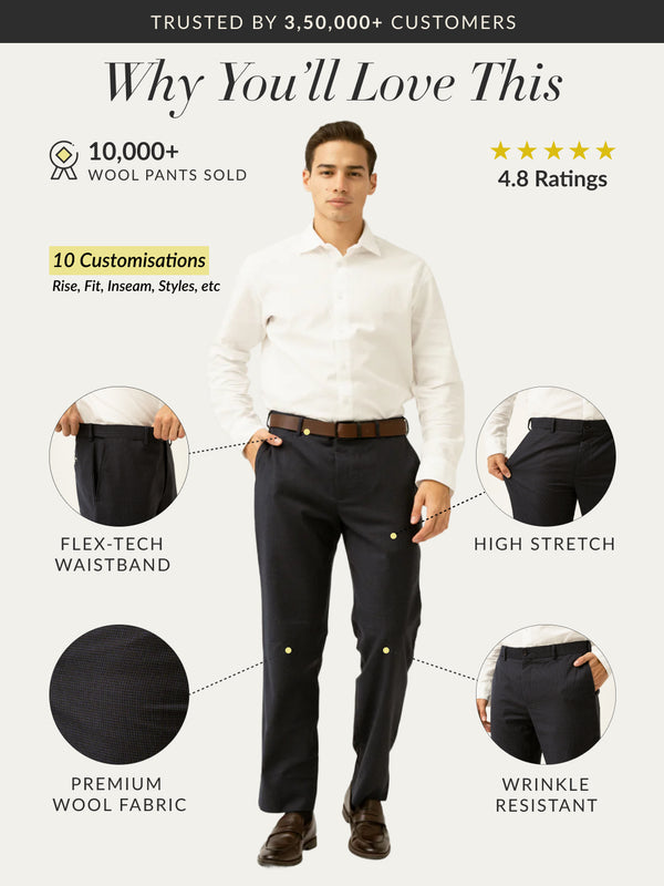 Castle Navy Houndstooth Merino Wool Pants