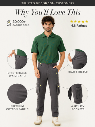 Cave Grey Slim Fit Stretch Cargo Pants