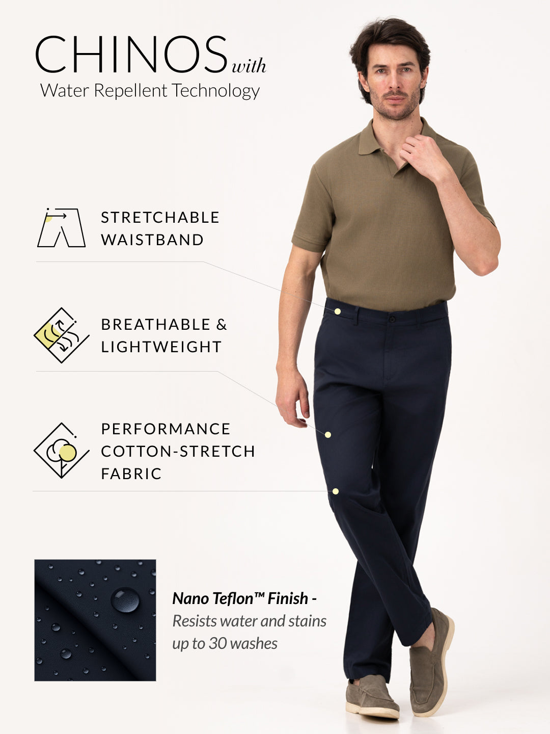 Celestra Navy Relaxed Fit Stretch Chinos for Men