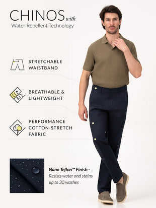 Celestra Navy Relaxed Fit Stretch Chinos for Men
