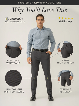 Charcoal Checks Slim Fit Formal Stretch Pants
