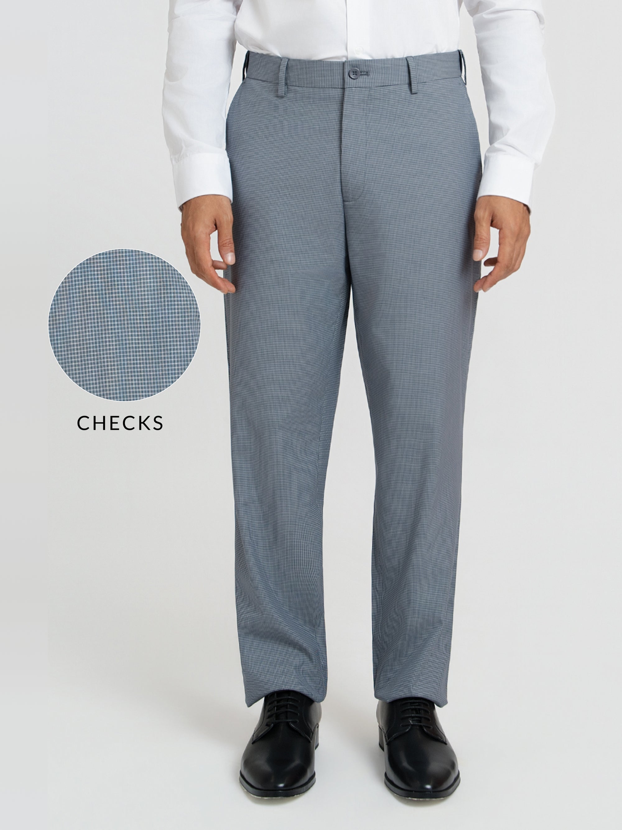 Zenthra Grey Mini Checks Relaxed Fit Formal Trousers