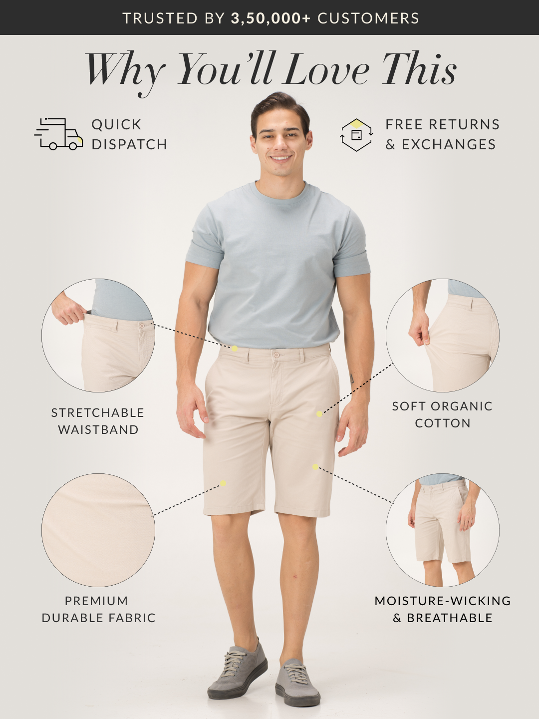 Claude Cream Stretch Chino Shorts