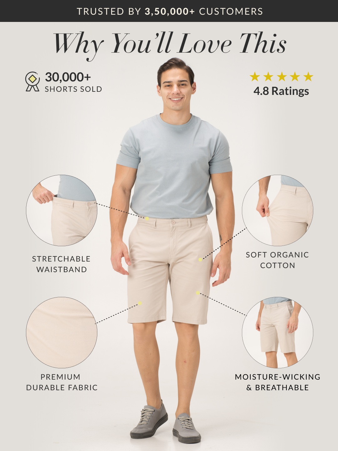 Claude Cream Stretch Chino Shorts
