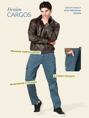 Dusty Blue Relaxed Fit Denim Cargos