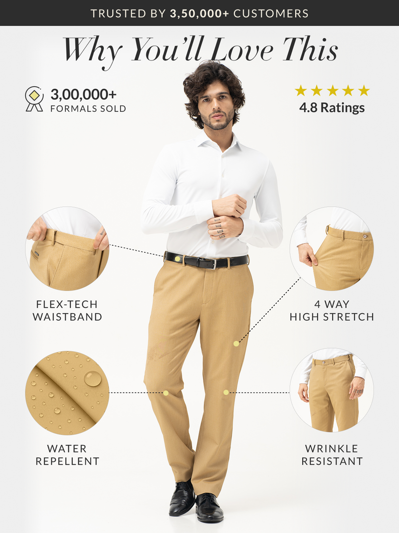 Cobblestone Khaki Textured Water Repellent Relaxed Fit Stretch Formal Pant