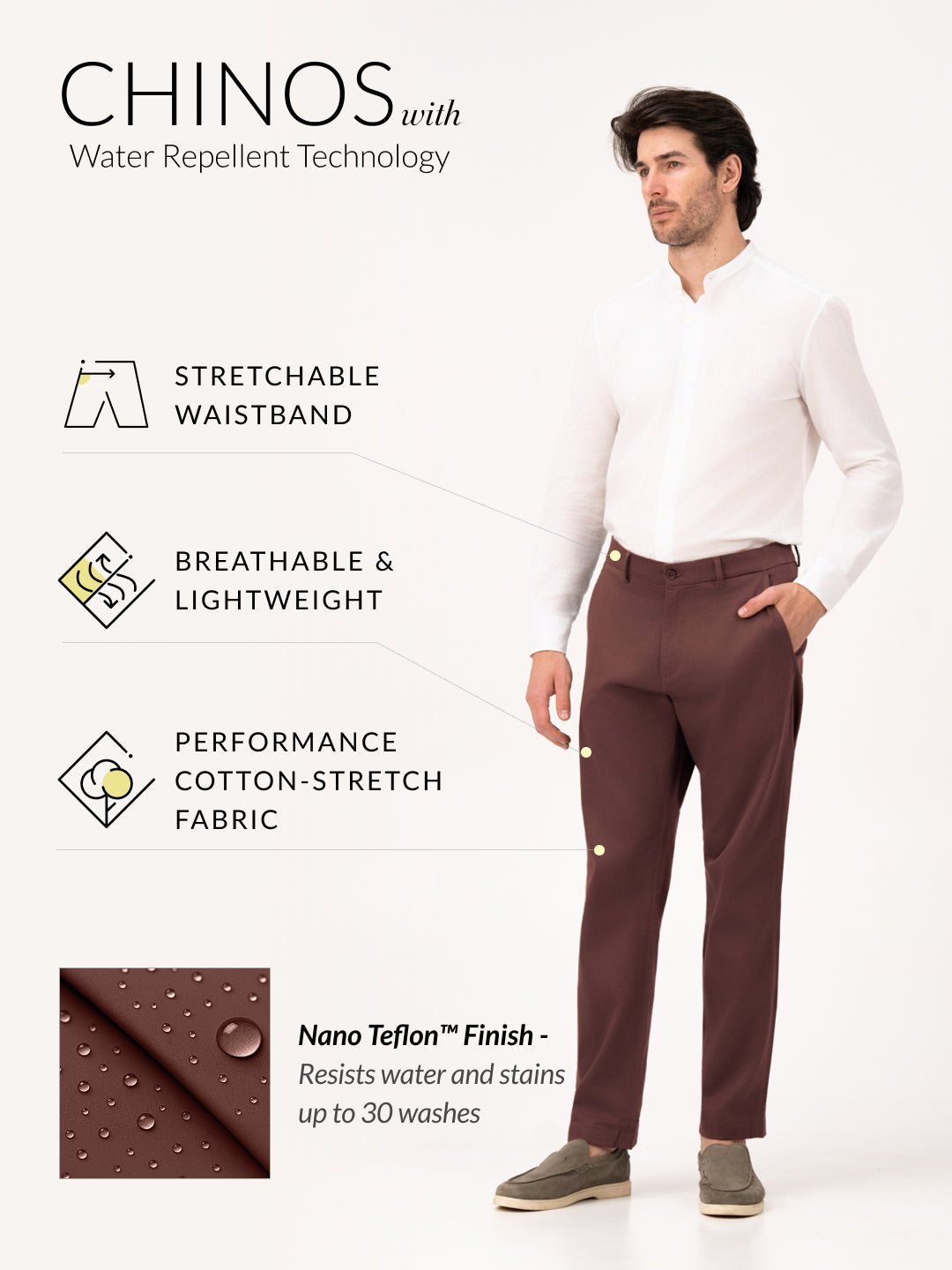Cognora Brown Relaxed Fit Stretch Chinos for Men