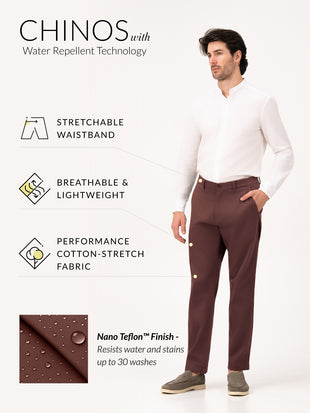 Cognora Brown Relaxed Fit Stretch Chinos for Men