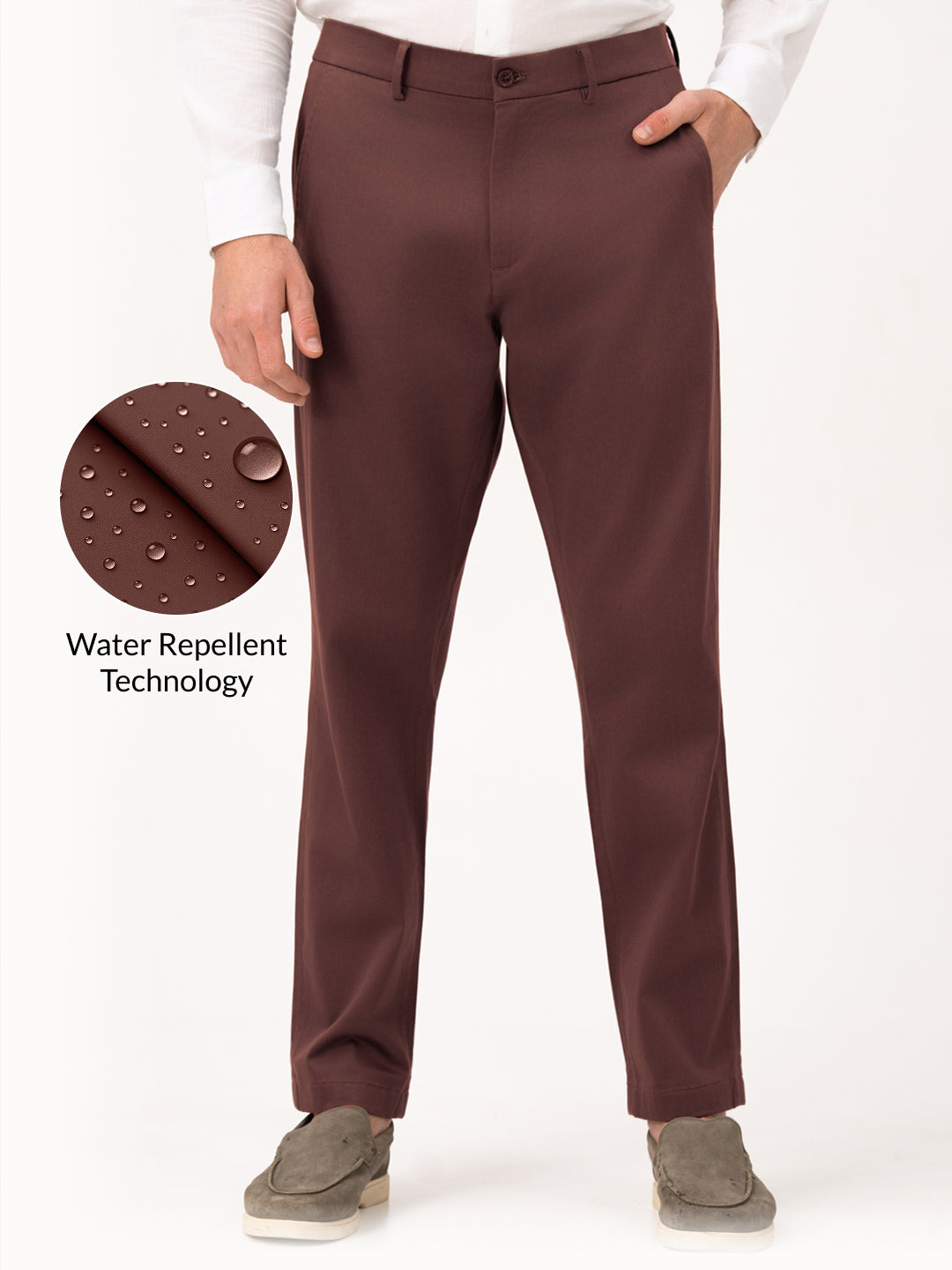 Cognora Brown Relaxed Fit Stretch Chinos for Men
