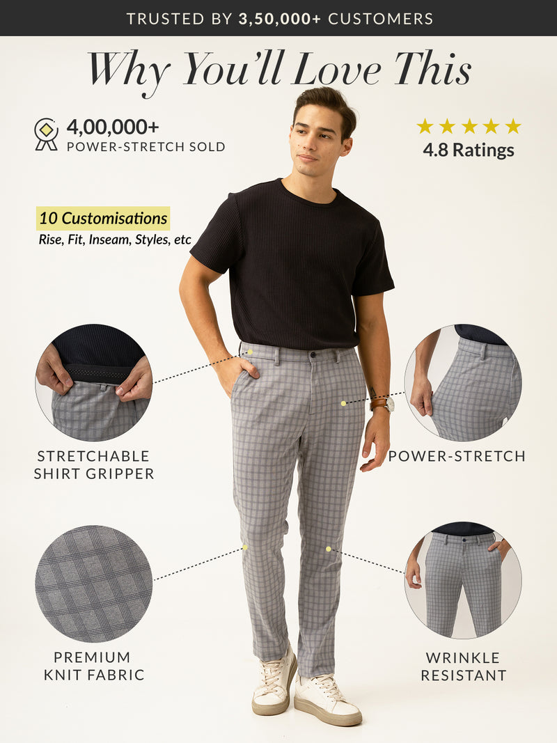 Crane Grey Window Checks Power-Stretch Pants