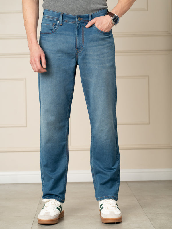 Walking Blue Tinted Whiskered Relaxed Fit Jeans