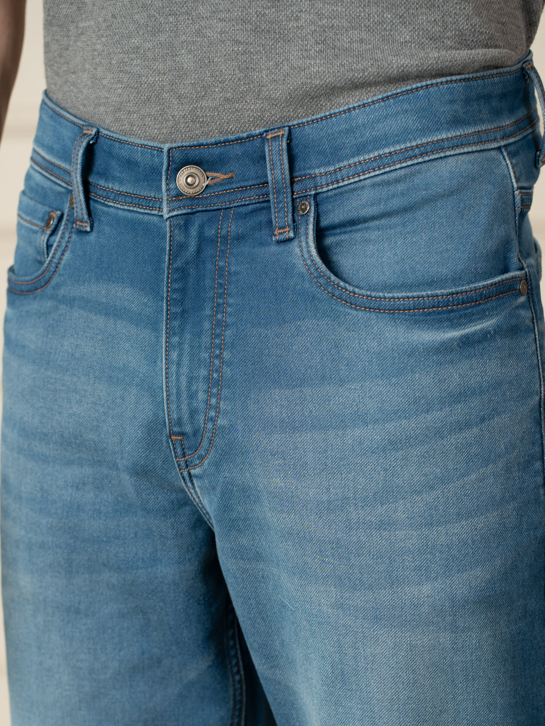 Walking Blue Tinted Whiskered Relaxed Fit Jeans