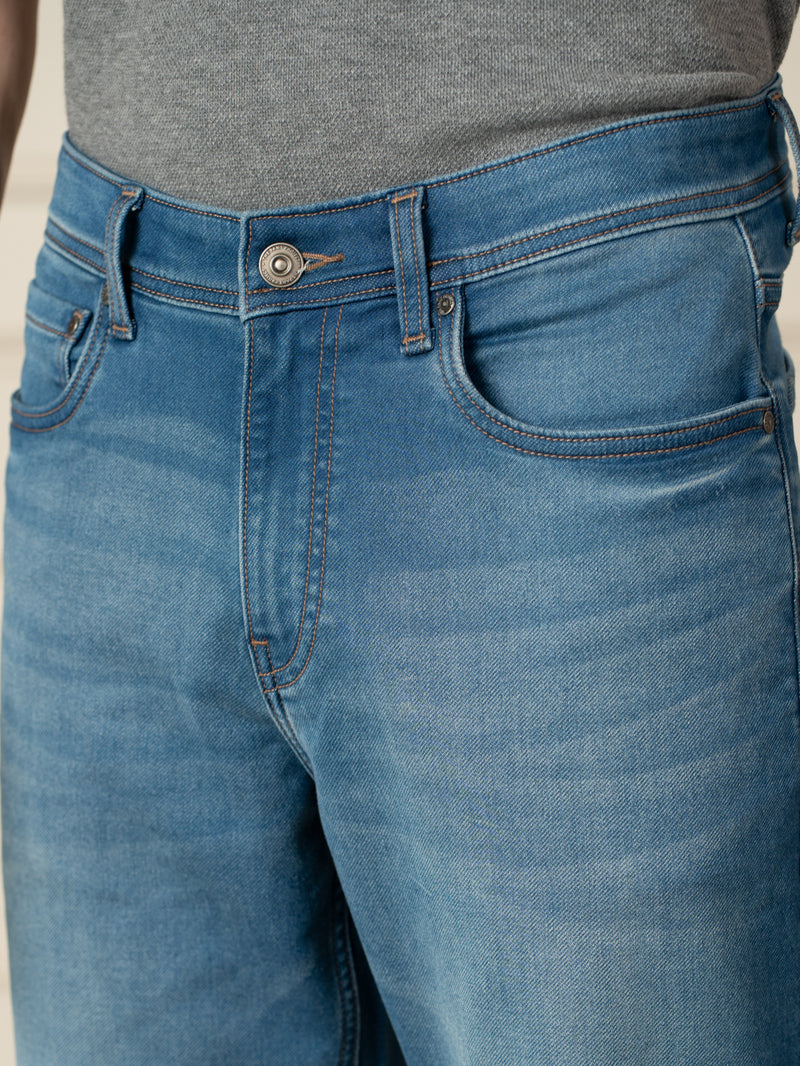 Walking Blue Tinted Whiskered Relaxed Fit Jeans
