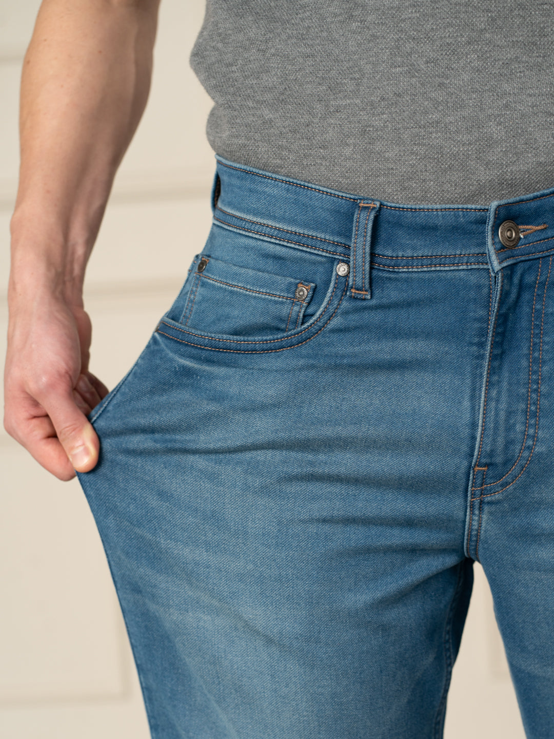 Walking Blue Tinted Whiskered Relaxed Fit Jeans