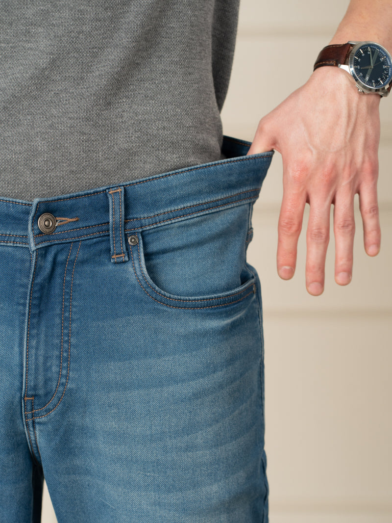 Walking Blue Tinted Whiskered Relaxed Fit Jeans