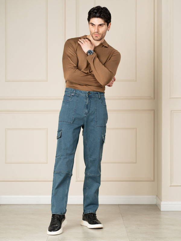 Dusty Blue Relaxed Fit Denim Cargos