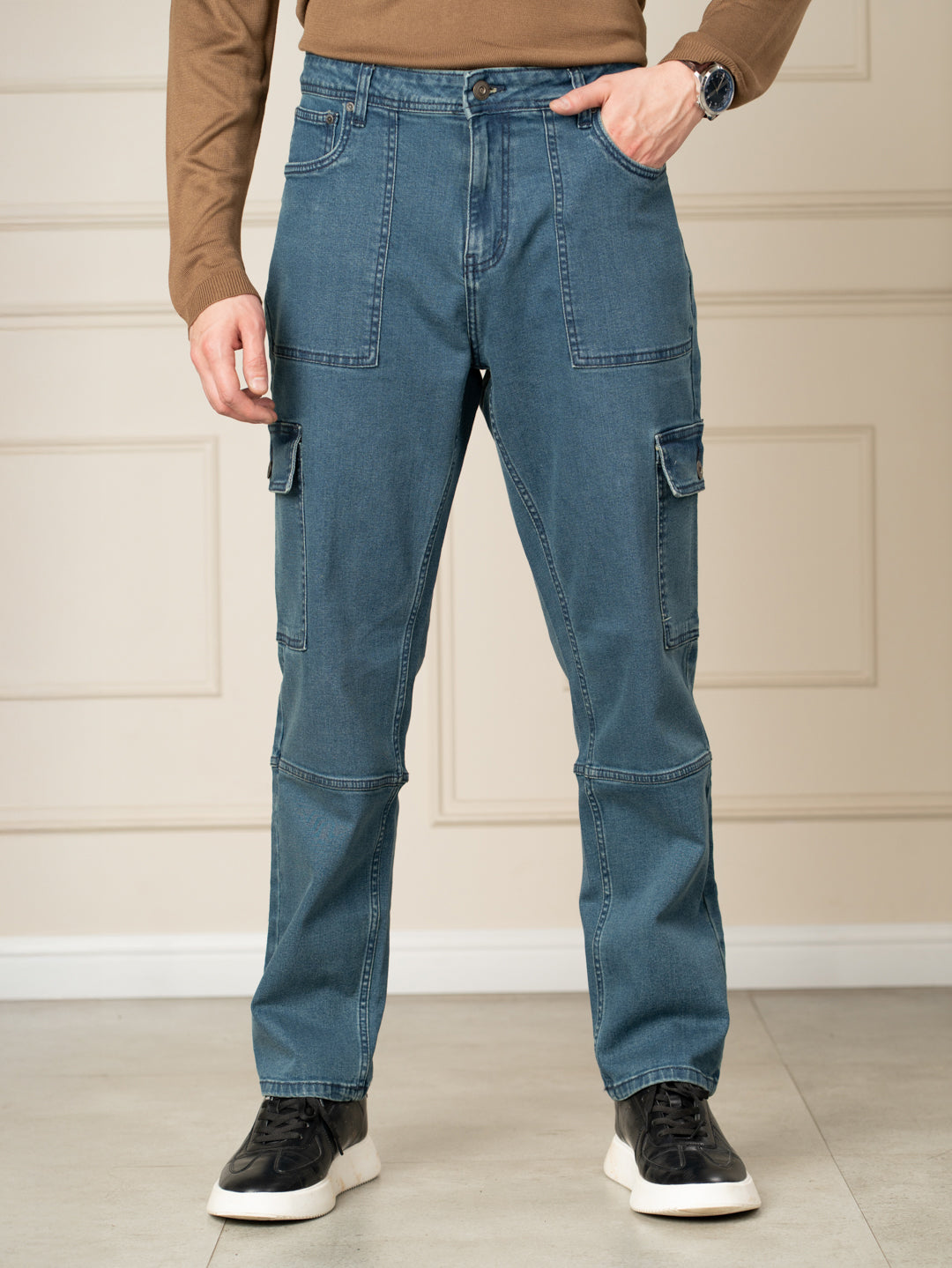 Dusty Blue Relaxed Fit Denim Cargos