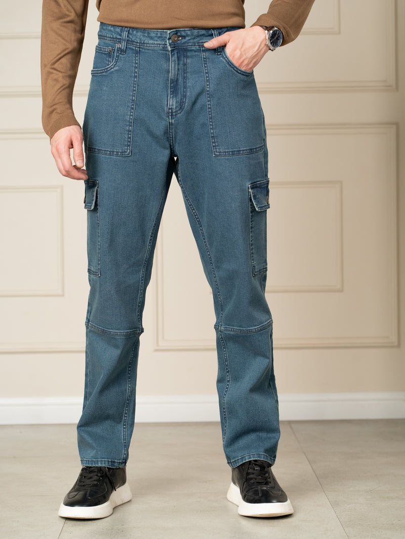 Dusty Blue Relaxed Fit Denim Cargos