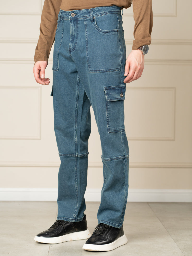 Dusty Blue Relaxed Fit Denim Cargos