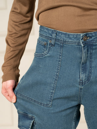 Dusty Blue Relaxed Fit Denim Cargos