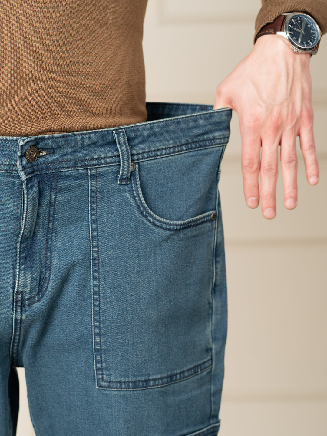 Dusty Blue Relaxed Fit Denim Cargos