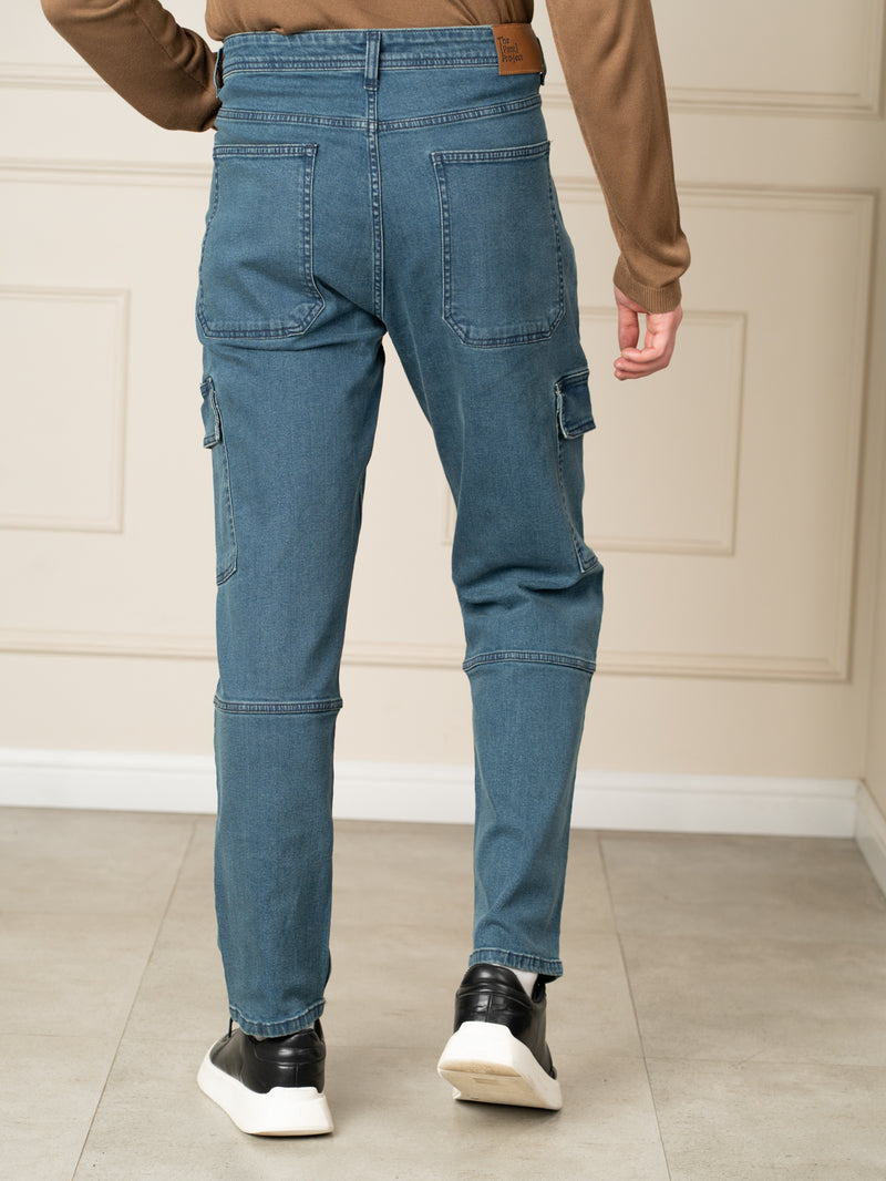 Dusty Blue Relaxed Fit Denim Cargos