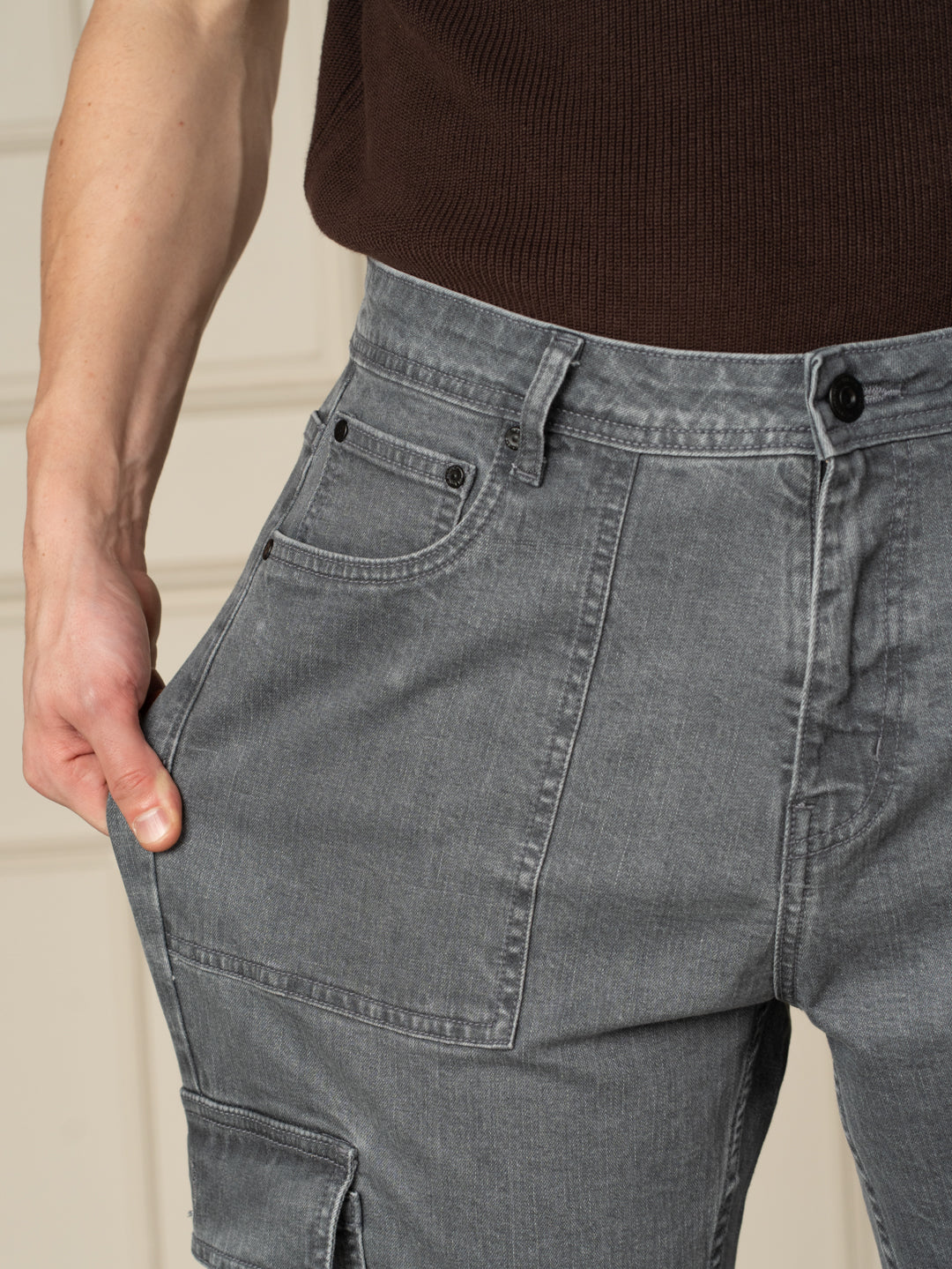 Peak Grey Relaxed Fit Denim Cargos